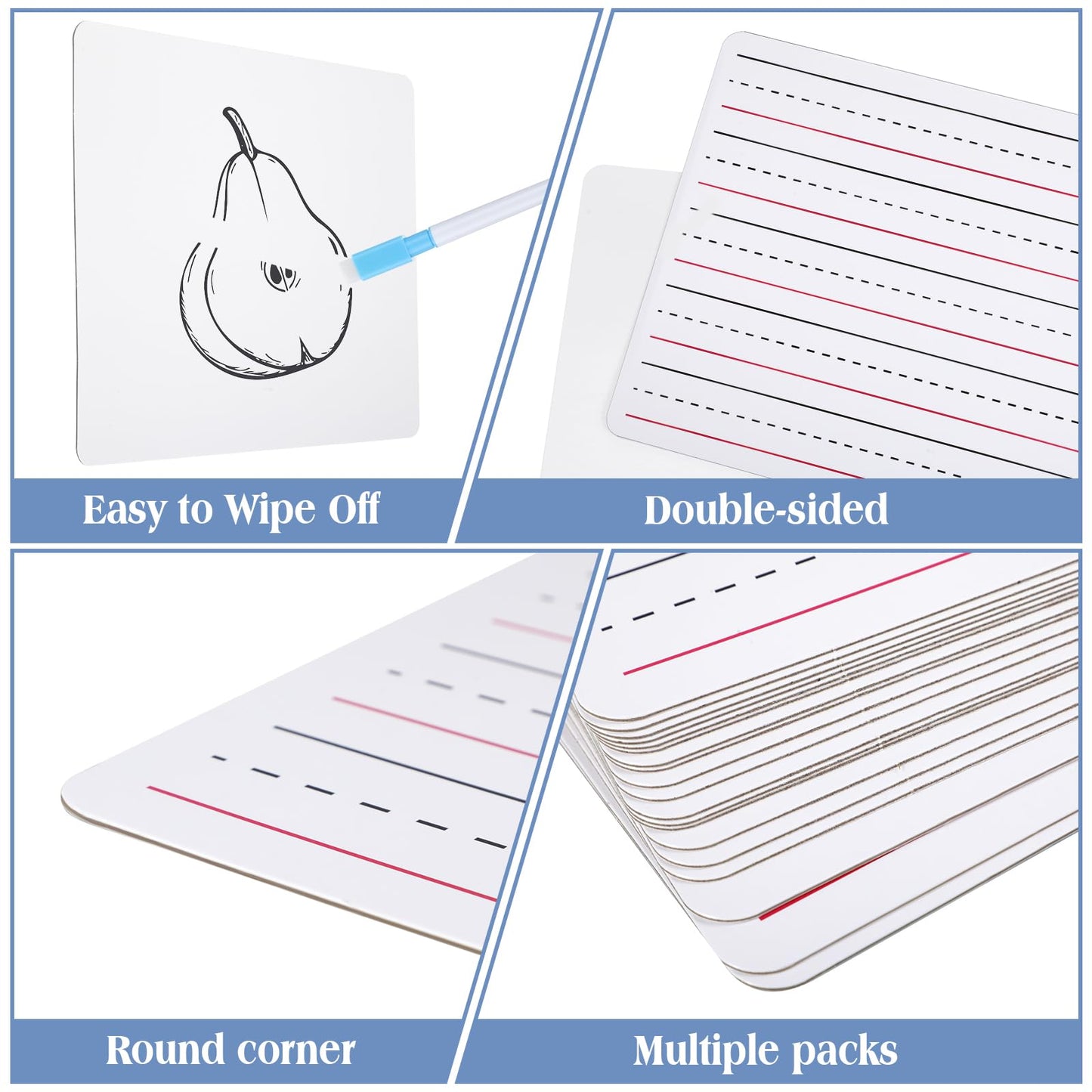 ReliThick 200 Pcs Lined Dry Erase Board with Markers 9 x 12 Double Sided Whiteboards Dry Erase Lapboards with Lines Ruled Writing Board Handwriting Practice