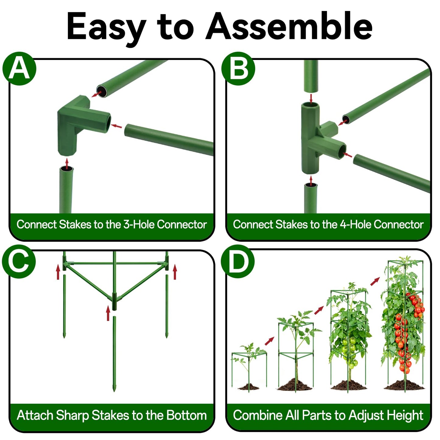 Halatool 57 Inch Tall Tomato Cages, 2 Pack Heavy Duty Metal Plant Supports Stakes for Garden, Adjustable Foldable Steel Trellis for Climbing Plants Cucumbers Peppers Cherry Flowers Vegetables Fruits