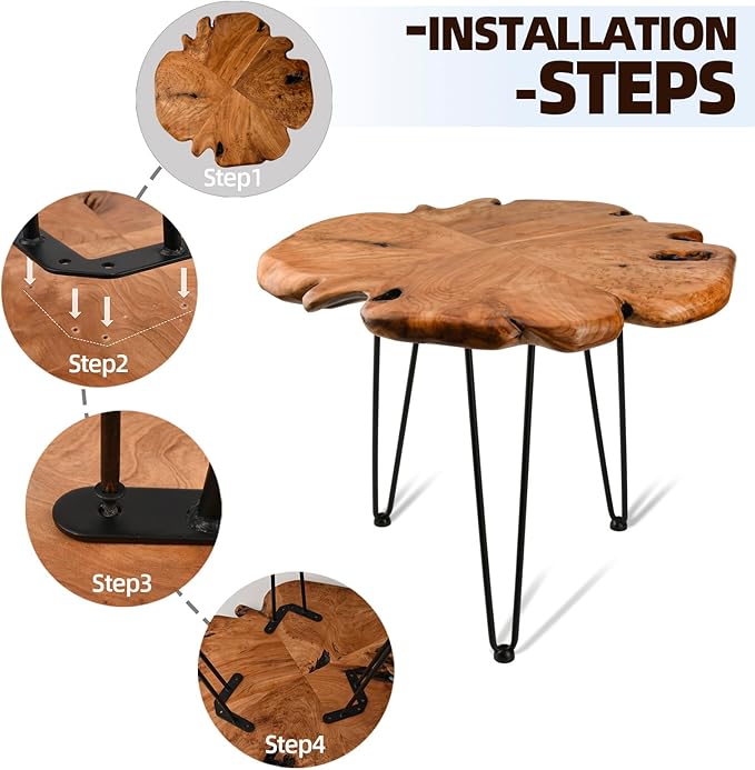 23.6 Inch Live Edge Side Table, Wood Freeform Small End Table