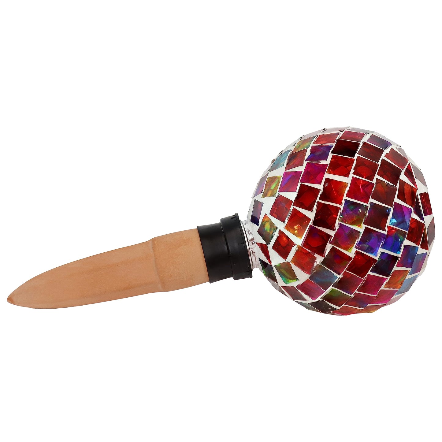 Sunnydaze Mosaic Glass Plant Watering Globe with Clay Spike - Decorative Self-Watering Planter Insert - Water Dripper for Plants - 9.5" - Magenta Medley