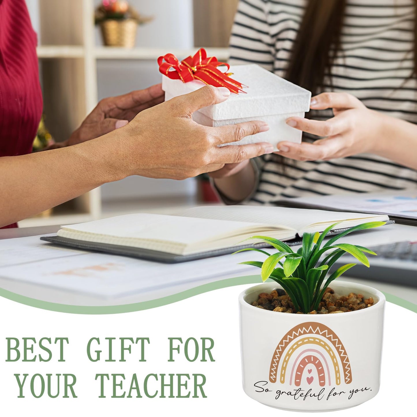 Tioncy 9 Pcs Thank You Rainbow Succulent Pots with Artificial Plants for Coworker Gifts Employee Appreciation Gift Ceramic Funny Rainbow Pots for Coworker Planter Teacher Volunteer Nurse Birthday Gift