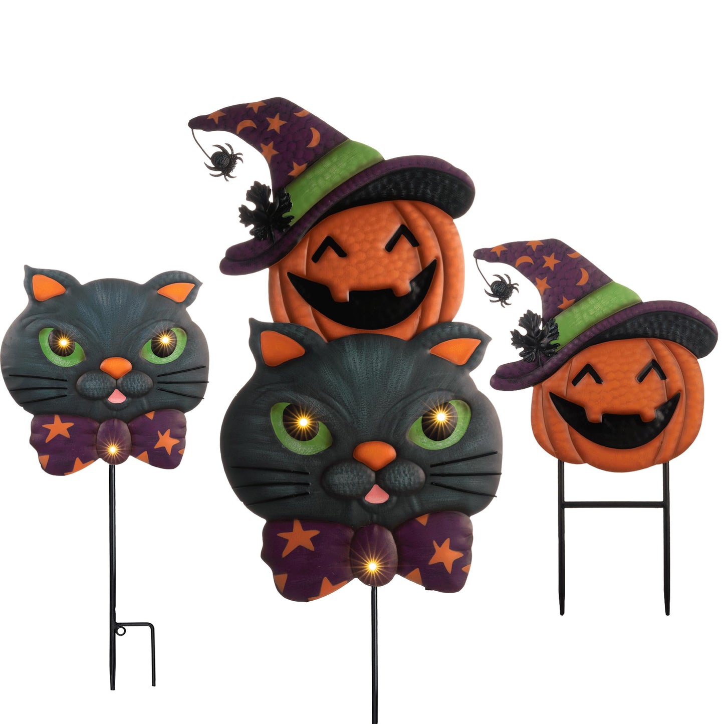 TERESA'S COLLECTIONS Metal Halloween Yard Stakes, Halloween Decorations Outdoor with Cute Black Cat Pumpkin, Jack-o-Lantern Stacked Garden Stakes Lawn Gift for Party Pathway Porch Patio Decor, 25“