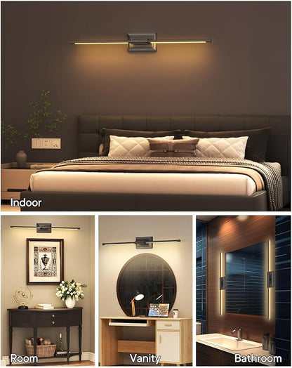 Battery Operated Wall Light - Sanded Black Picture Led Plug in Walls Sconce Fixture Indoor - Art Decor Bathroom Sconces - Modern Bedroom Lights Fixtures with Remote L 24inch-1PK