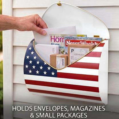 American Flag Wall Mount Mailbox for Outside, Waterproof Metal Mailbox with Rust-Proof Galvanized Steel, Large Capacity Mailbox for House, Independence Day Patriotic Decor