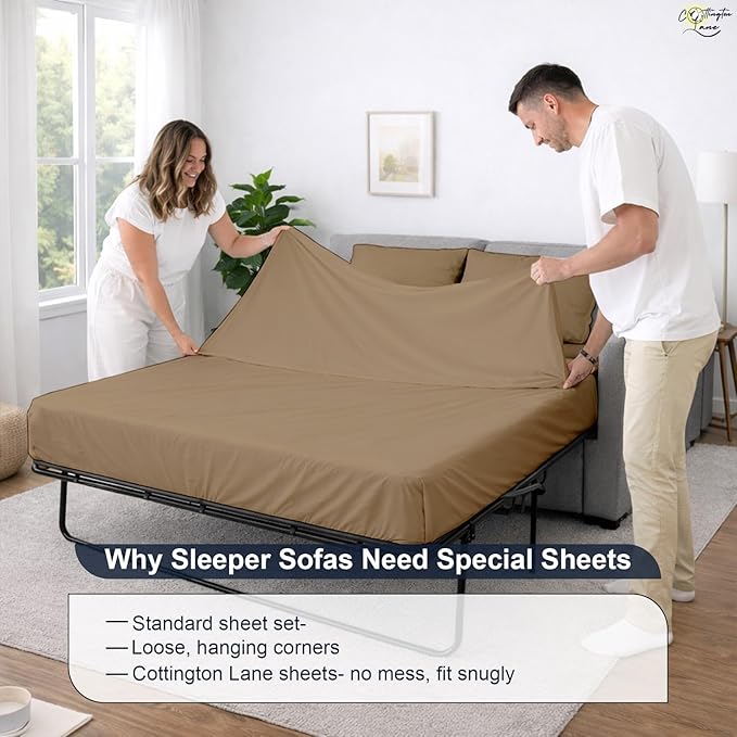 Cottington Lane Sleeper Sofa Sheets Full Size, 4 Piece Premium Quality 100%