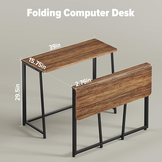 WOHOMO Folding Desk, Small Writing Desk 39.4", Space-Saving Foldable Laptop