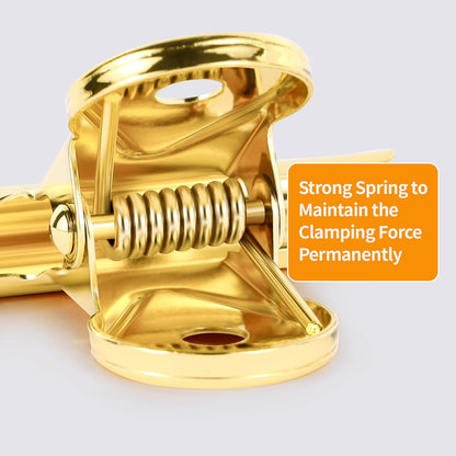 SIAMESE Bulldog Clips, 4 Pcs Binder Clips for Office & Kitchen, Multi-Purpose Binder and Food Bag Clamps for Sealing, Storage, Hanging (Gold)