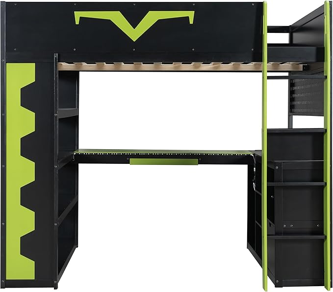 Full Size Gaming Loft Bed with Integrated Desk & RGB LED Lights, Pro-Gamer Bunk