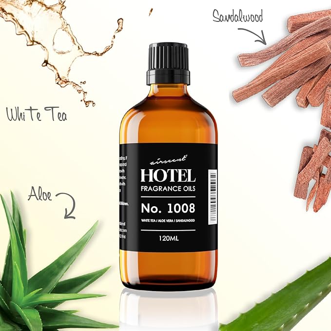 AirScent Hotel Diffuser Oil No. 1008 - White Tea, Aloe Sandalwood - 10 mL | Hotel Scent Dupe - Premium Fragrance Oil for Ultrasonic and Waterless Diffusers and Crafting - .34 fl oz Dropper Bottle