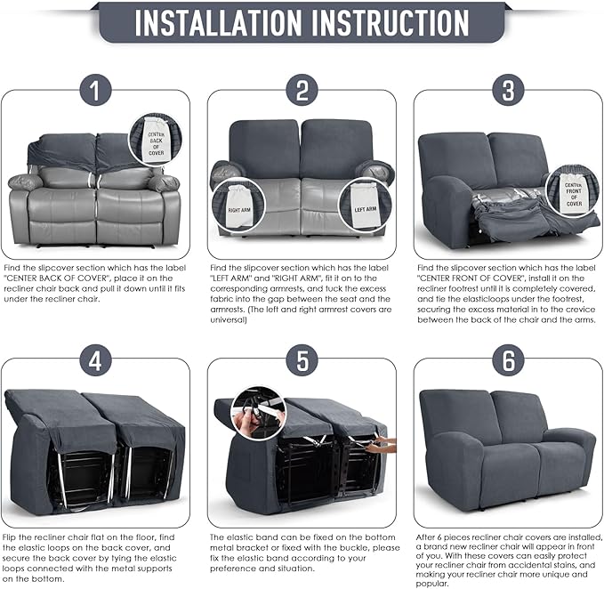 TAOCOCO Recliner Loveseat Slipcover, 6 Pieces Dual Recliner Sofa Covers