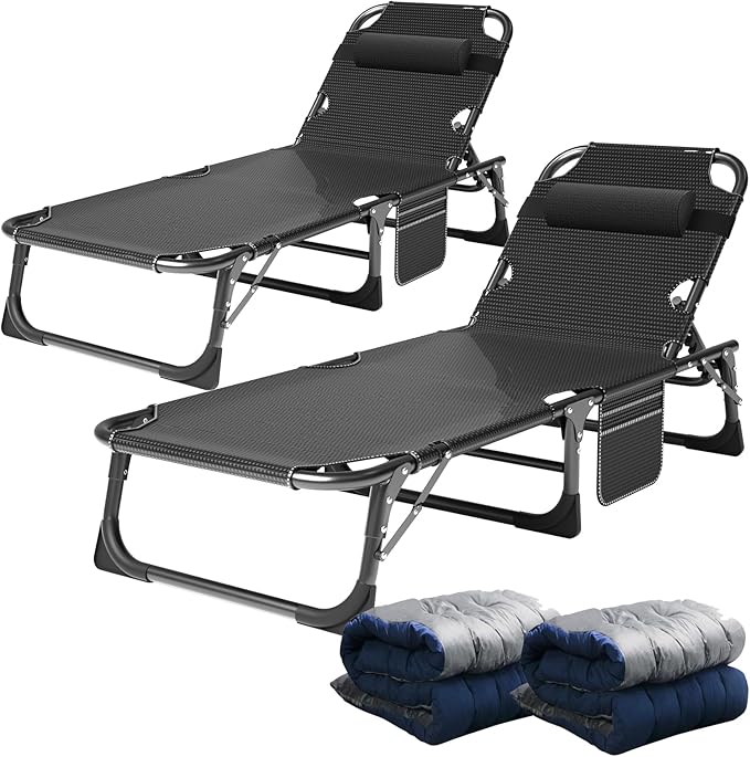 ABORON 2PK Heavy Duty Tanning Chair, 5-Gear Outdoor Folding Chaise Lounge Chair