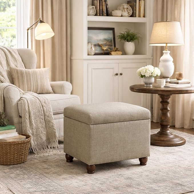 Homepop Home Decor | Upholstered MediumRectangular Storage Ottoman | Hinged Lid