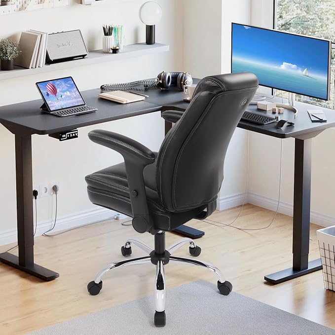 Ergonomic Heavy Duty Mid-Back Padded Bonded Leather Padded