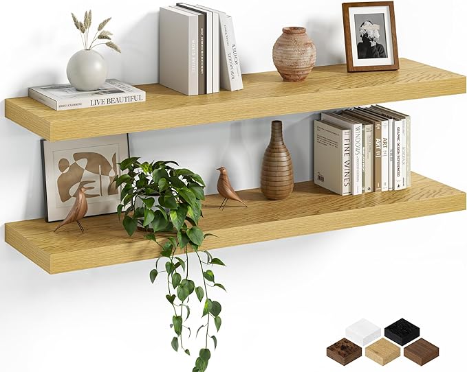 Fun Memories Floating Shelves for Wall, 36 Inch Long Set of 2 Rustic Wood Wall