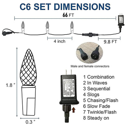 TW SHINE C6 Christmas String Lights, 200 LED 66 FT, 8 Modes, Waterproof, Connectable, White