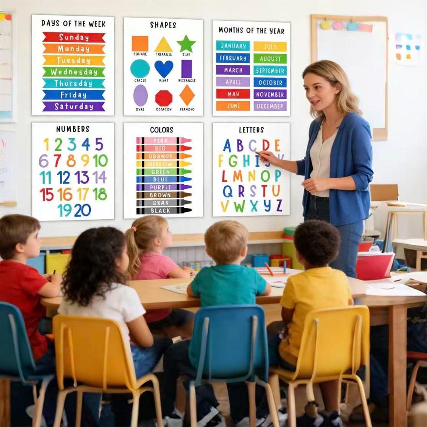 Educational Preschool Learning Posters,Alphabet ABC Posters for Toddlers Classroom Playroom Wall Art Decor,Counting Chart for Kindergarten,Pre K Learning Poster for Toddlers 1-3 Homeschool Supplies