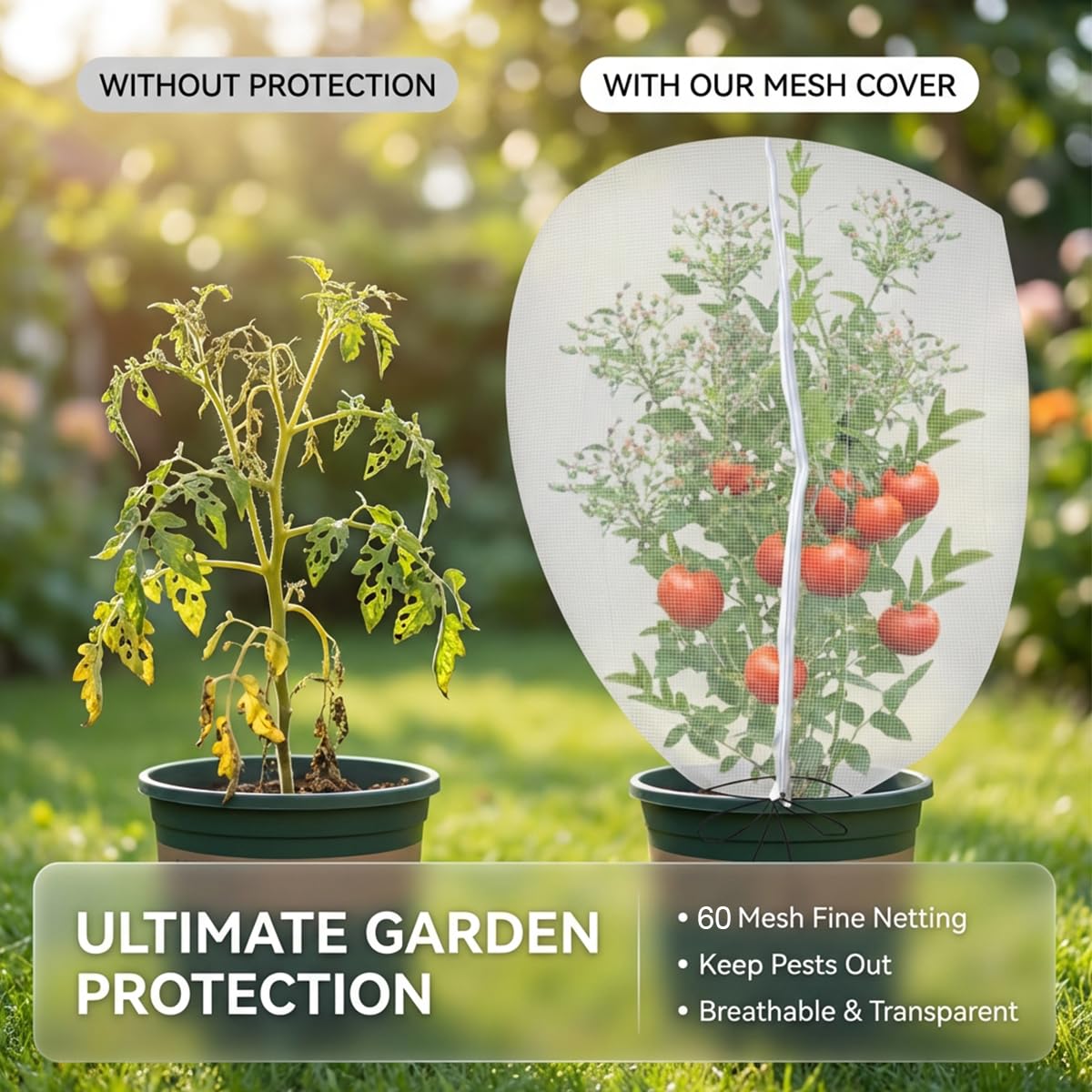 Gardtree 2PCS 4.1 × 5 FT Bird Insect Barrier Fruit Tree Netting, Double Zipper & Drawstring, Garden Bird Netting for Blueberries, Tomatoes, Peppers, Shrubs – Reusable Mesh Barrier