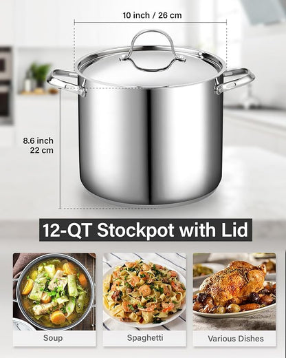Cooks Standard Classic 12 Quart Stock Pot with Lid, Stainless Steel Pasta Pot