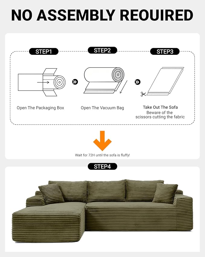 108" Cloud Sectional Couch, Modern Modular Sectional Sofa