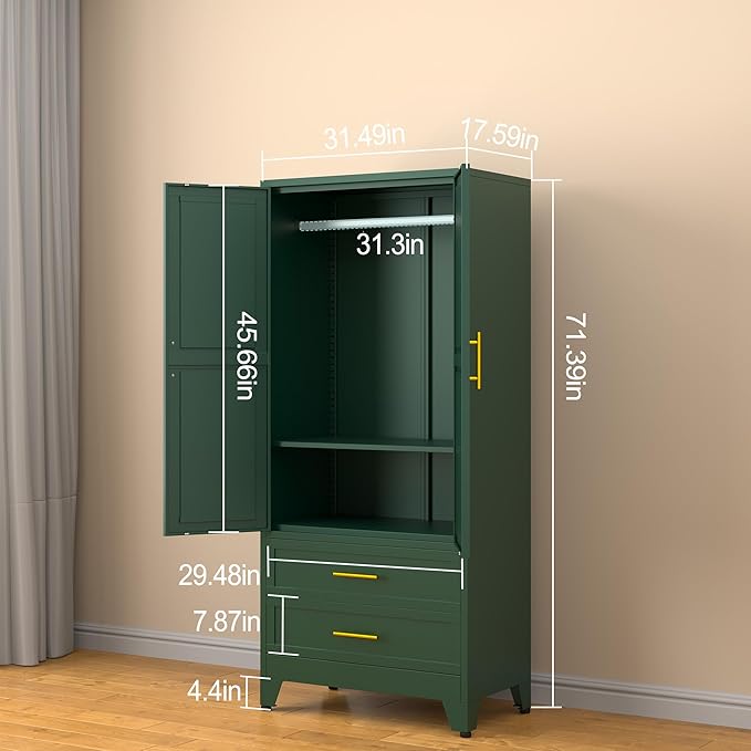 erosoei Metal Armoire Wardrobe Closet, 71 "Metal Clothing Storage Cabinet
