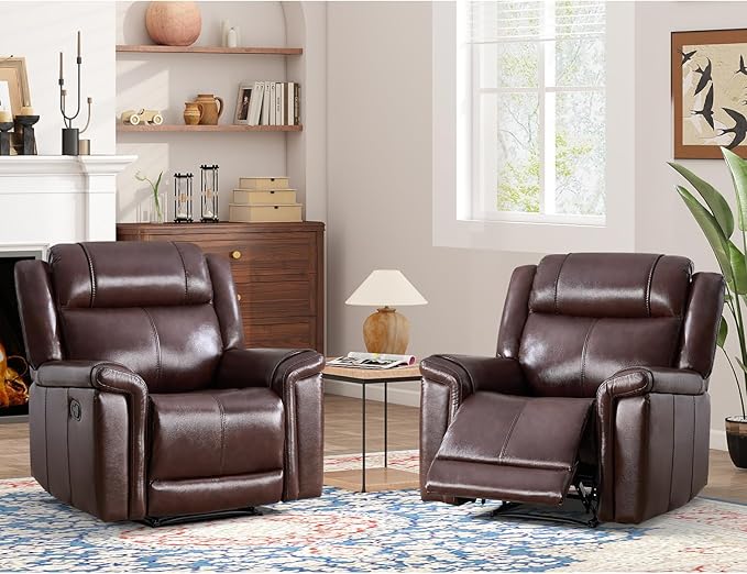 ANJ Premium Genuine Leather Manual Recliner Chair