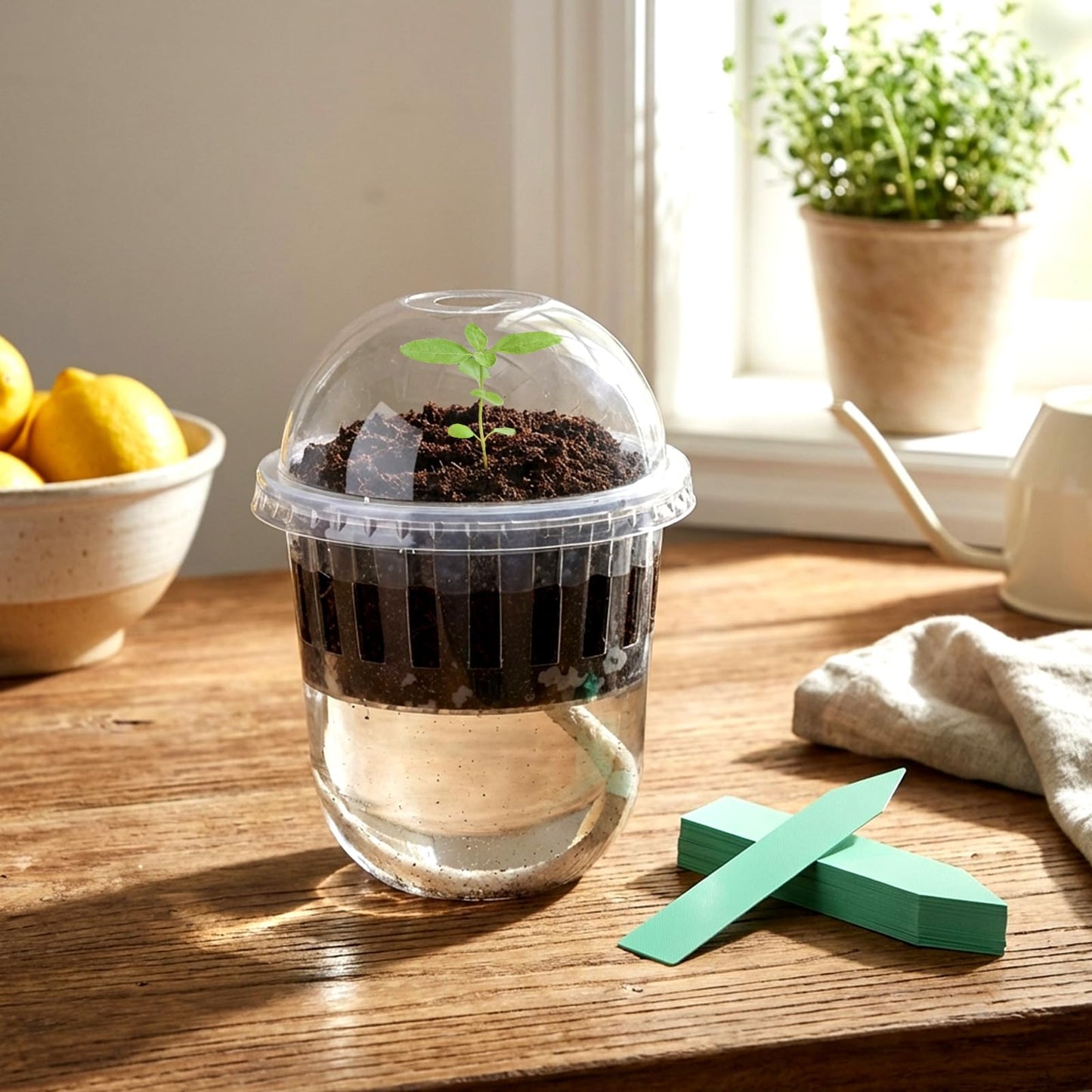 Ferrochef 50 Pcs 3.7 Inches Clear Hydroponic Pots Kit Includes Self Watering Nursery Cups with Humidity Domes, Grow Baskets & Absorbing Wicks Reusable Seed Pots for Indoor Plants Herbs Seedling