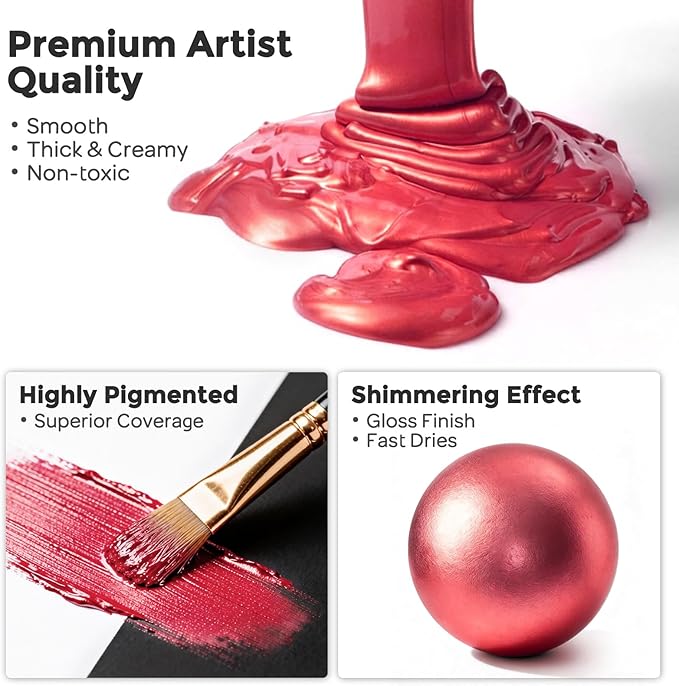 Nicpro Metallic Red Acrylic Paint, 8.45oz/250ml Large Metallic Paint, Non Toxic
