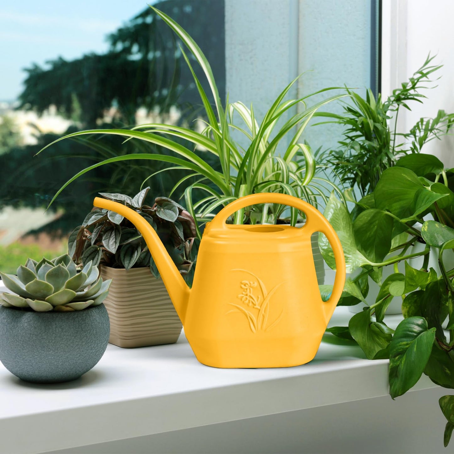 ZXJ Plant Watering Can - for Indoor and Outdoor Home Garden Plants - with Long Spout - Orange - 1/2 Gallon