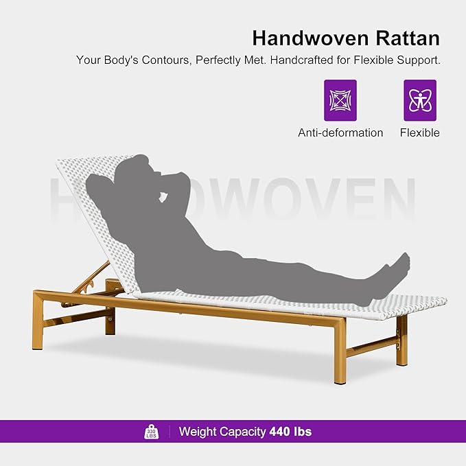 PURPLE LEAF Patio Chaise Lounge French Outdoor Lounger 1 Piece Wood-Grain