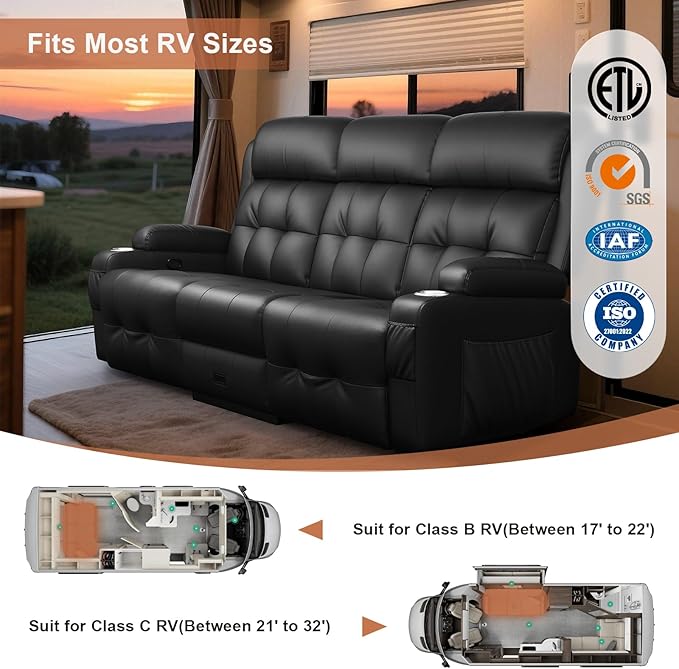 RV Loveseat Recliner Sofa, Oversized Massage Wall Hugger 3-Seater Recliners
