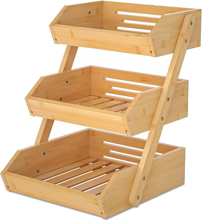 Merysen Large 3 Tier Bamboo Fruit Basket Stand