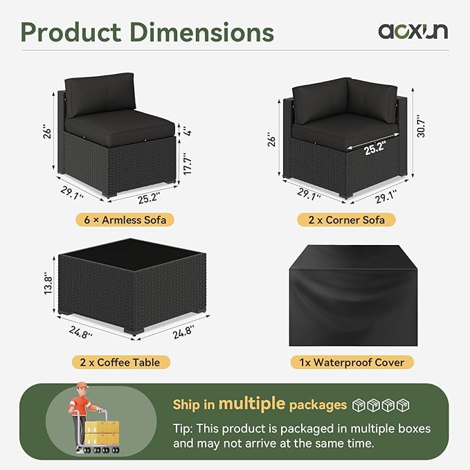 Aoxun 10 Piece Patio Furniture Set Wicker Patio Sectional Sofa Set Outdoor