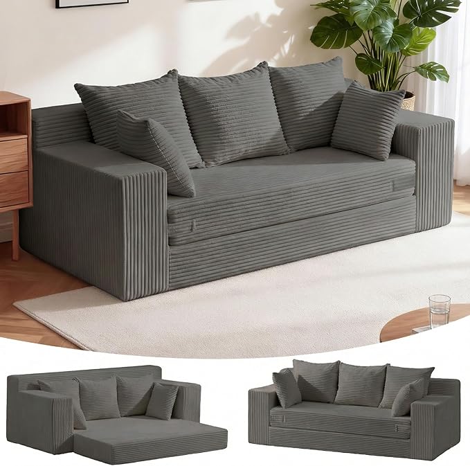 Oversized Boneless Loveseat, 3 Seater Pull Out Convertible Sofa Bed