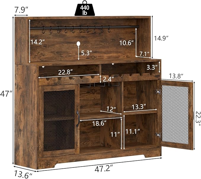 Loomie Wine Bar Cabinet with LED Light, Liquor Cabinet with Glass Holder