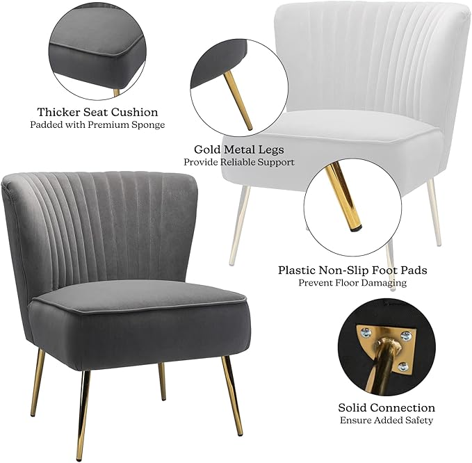 HULALA HOME Velvet Accent Chair, Modern Upholstered Cute Side Chair