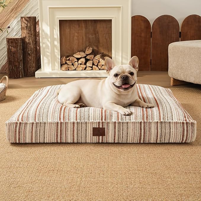 SOMAHE 4 Inch Orthopedic Dog Bed for Crate, 27 x 20 Inch, Orange Chenille | Washable Removable Cover, Waterproof Inner Liner, Non-Slip Bottom, Orthopedic Dog Crate Mattress for Medium & Large Dogs