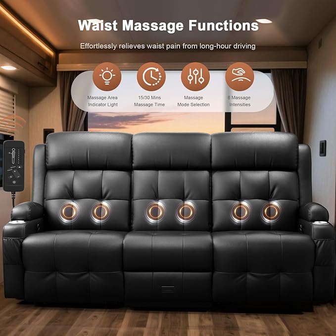 RV Loveseat Recliner Sofa, Oversized Massage Wall Hugger 3-Seater Recliners