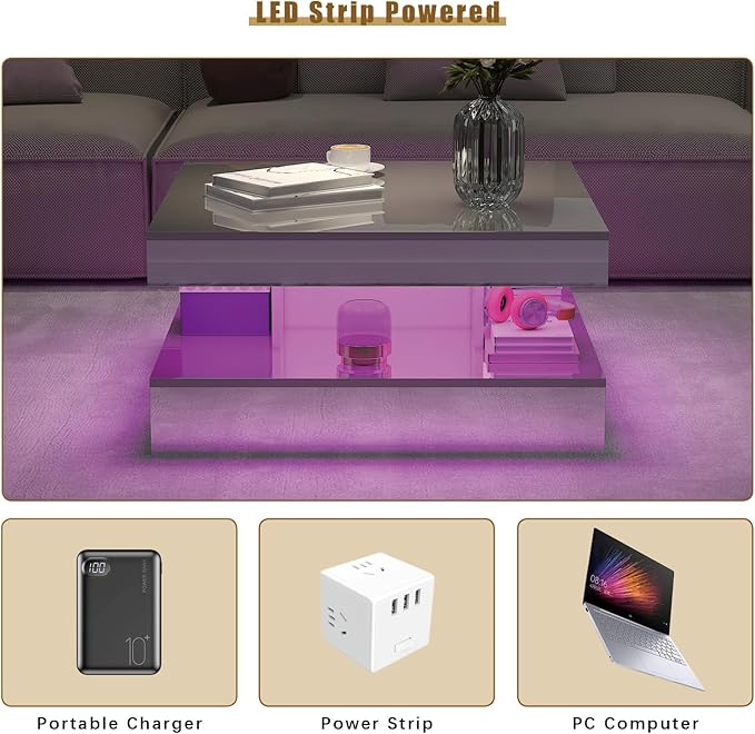 HedoAjim LED Coffee Table with Lights