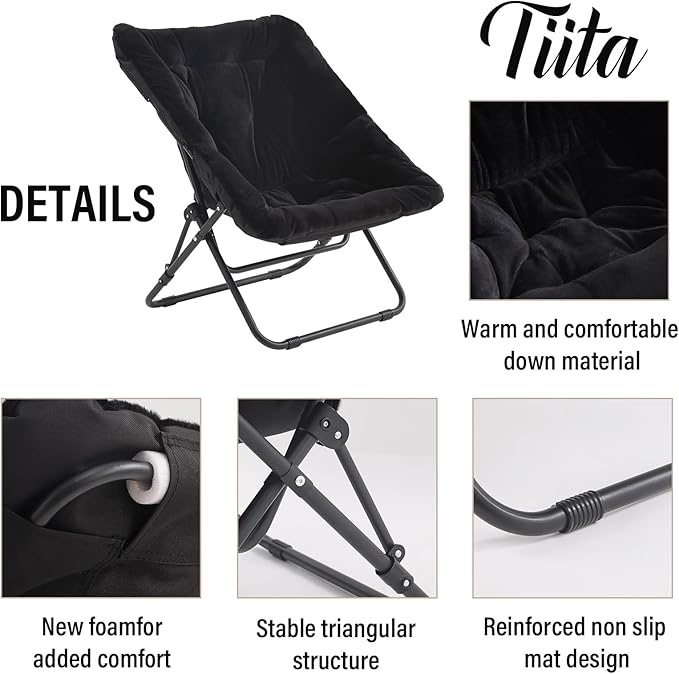 Tiita Folded Chair with Ottoman, Soft Faux Fur Oversized Folding Accent Chair