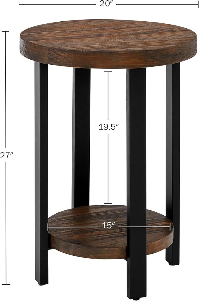 Alaterre Furniture Pomona Living Room 2-Tier Solid Wood Small Round End Table