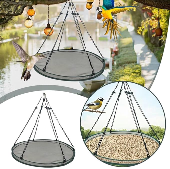 Bird Seed Catcher Tray for Hanging Bird Feeder, Large Outdoor Platform Tray with Adjustable Hanging Hoop, Deep Birdseed Holder for Hummingbird and Bee Feeders in Garden, Lawn, Backyard (S)