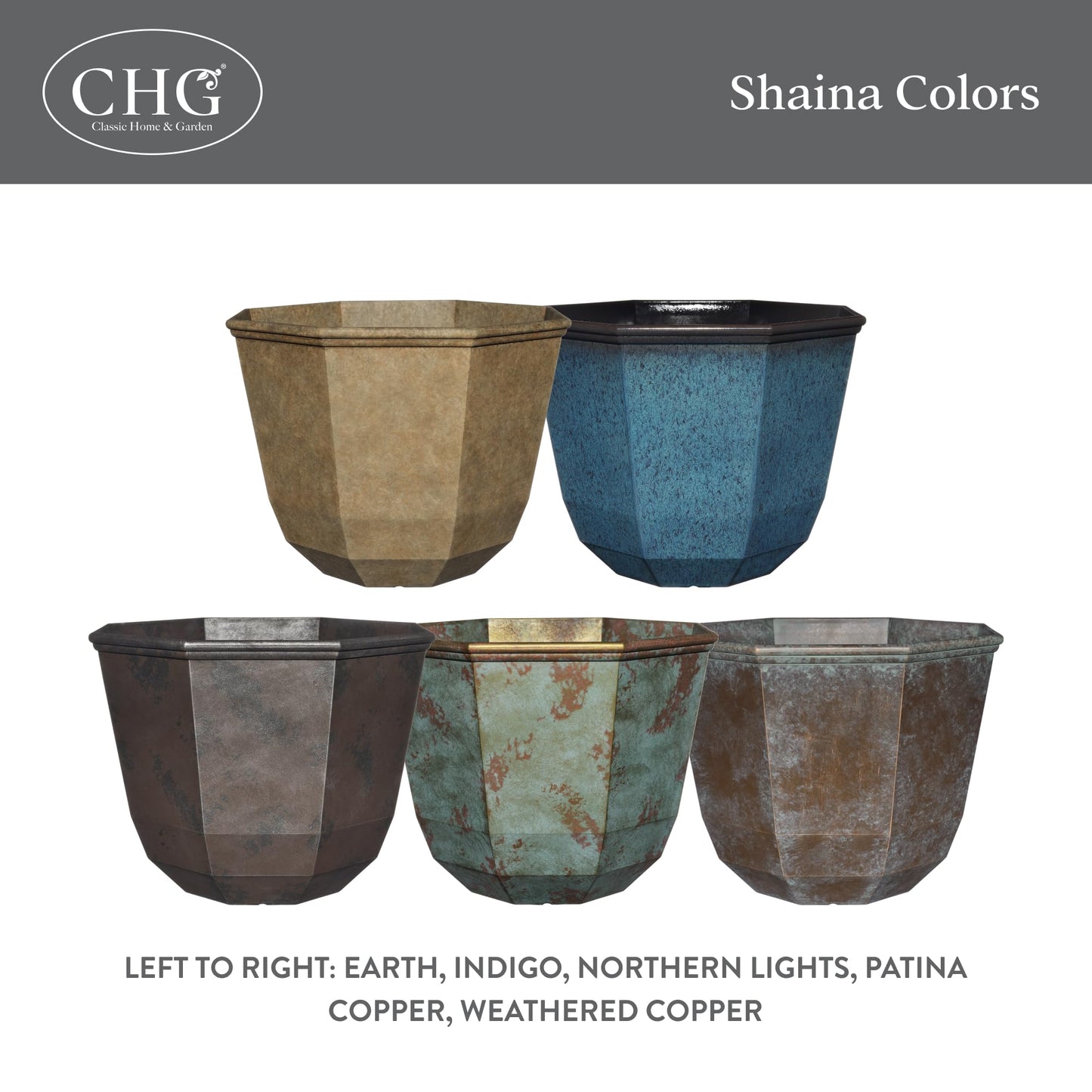 Classic Home and Garden Shaina Planting Pots - Lightweight Indoor & Outdoor Plant Pots - UV-Resistant Resin Flower Pots - Pot Planters for Flowers & Herbs (15” Earth)