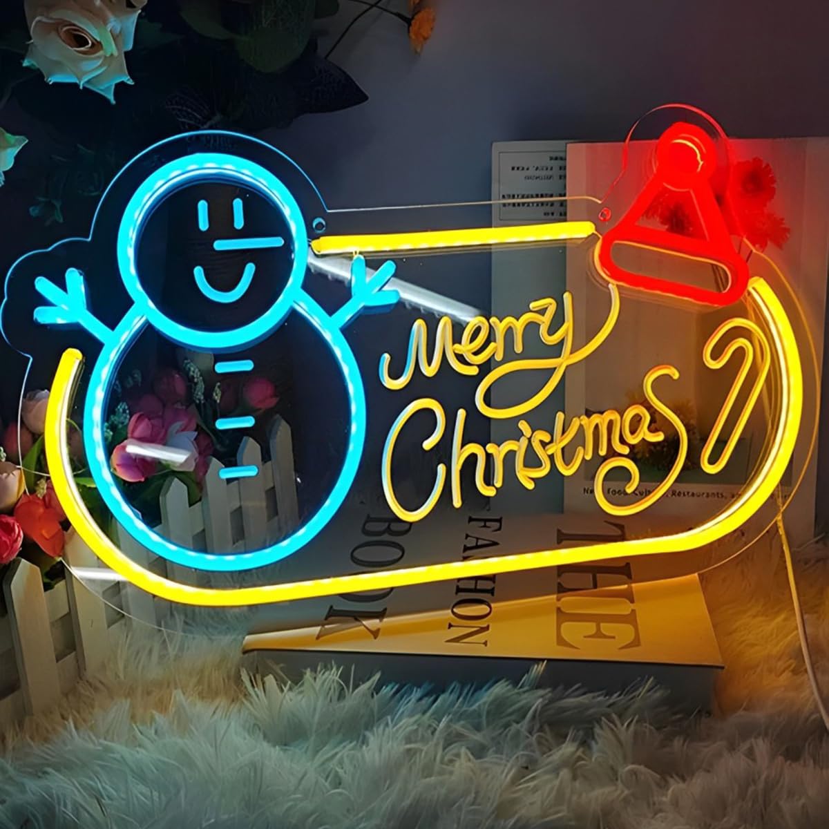 Merry Christmas Snowman Neon Sign 15.7″×9.44″, LED Wall Light – Festive Holiday Decor for Living Room, Shop Window, Office, Christmas Party & New Year Celebration