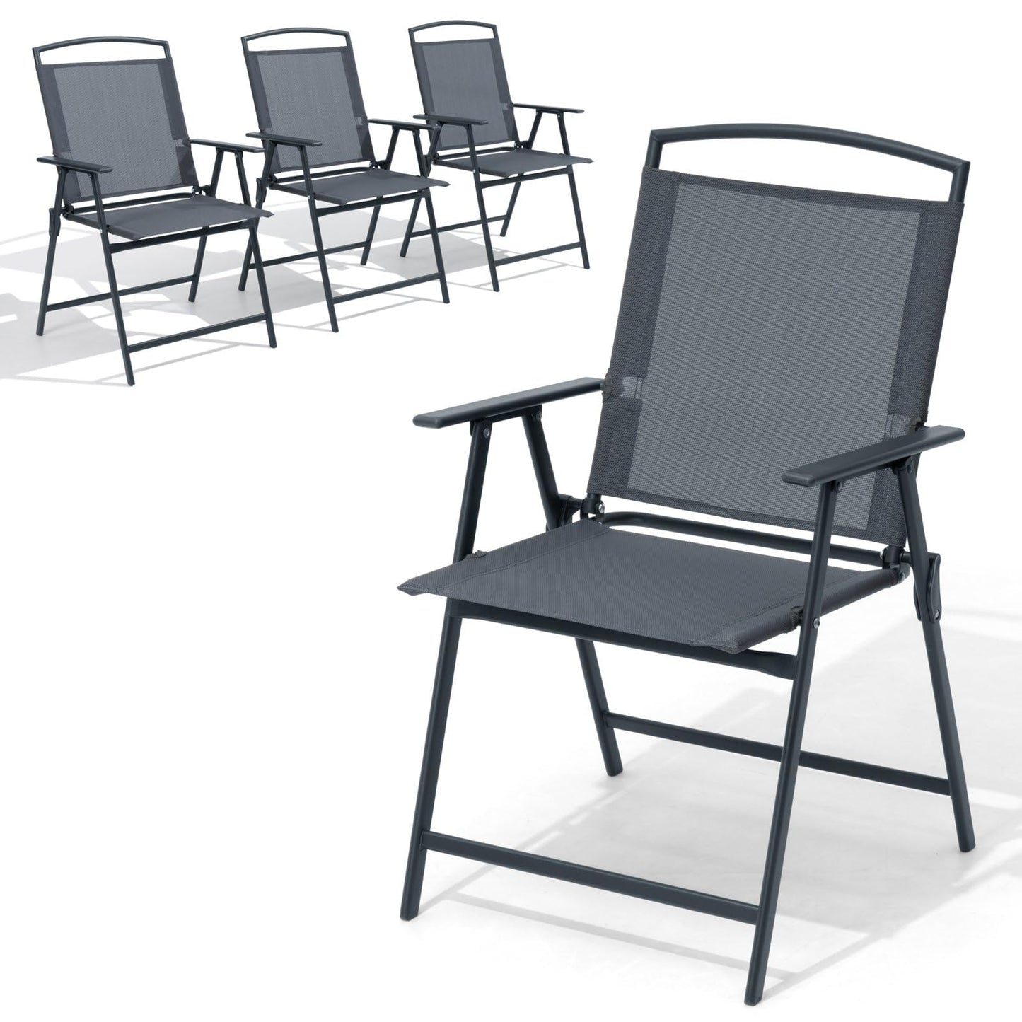 Crestlive Products Folding Patio Chairs Set of 4, Outdoor Foldable Chairs for Outside Portable Lawn Chair with Durable Rust-Resistant Frame and Breathable Textilene Material, Gray