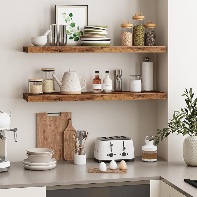 Fixwal Wall Shelves, 35.4" Long Heavy Duty Wall Mounted Rustic Wood Shelves