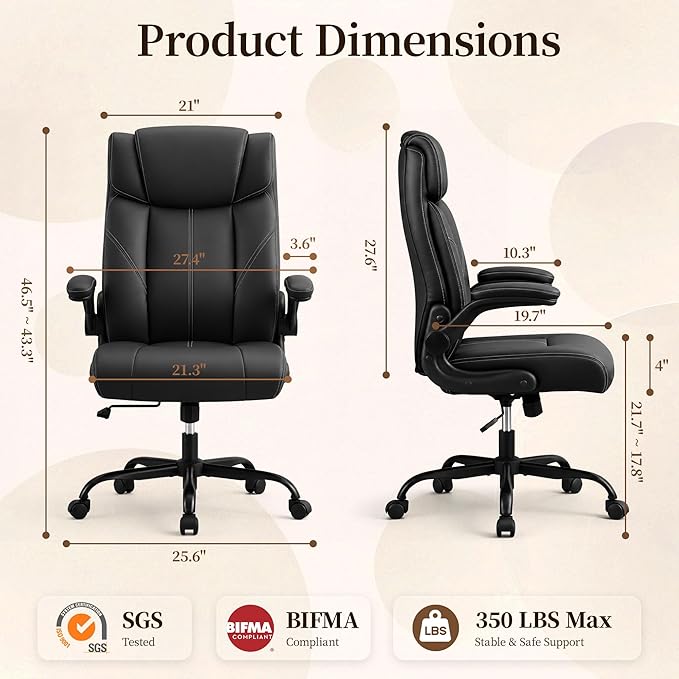 Office Chair, Leather Ergonomic Computer Desk Chair