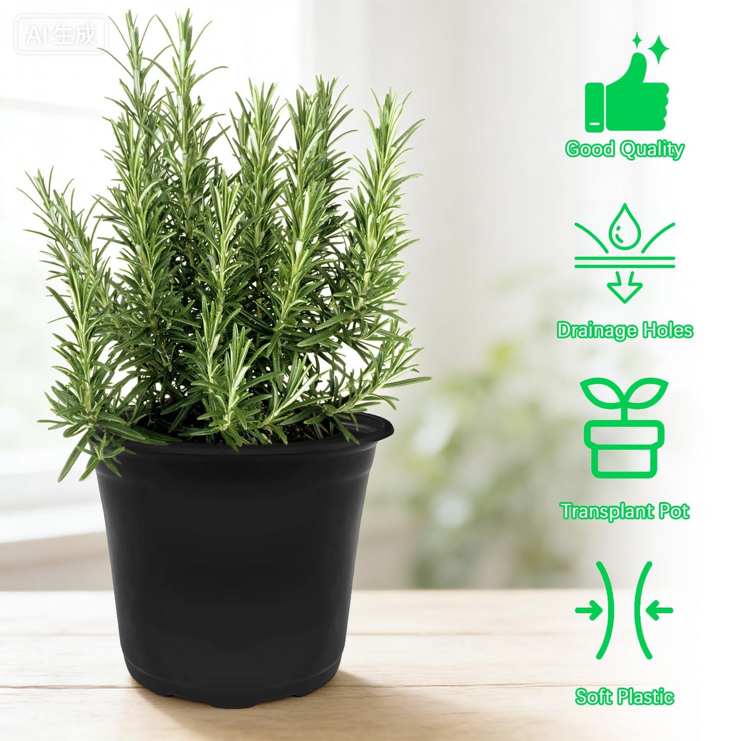 Anyumocz 60Pcs 0.5 Gallon Plant Nursery Pots,Plastic Pots with Drainage Holes,Flower Container Seedling Pot for Planting,Transplanting,Succulents,Cuttings,Garden(Black)