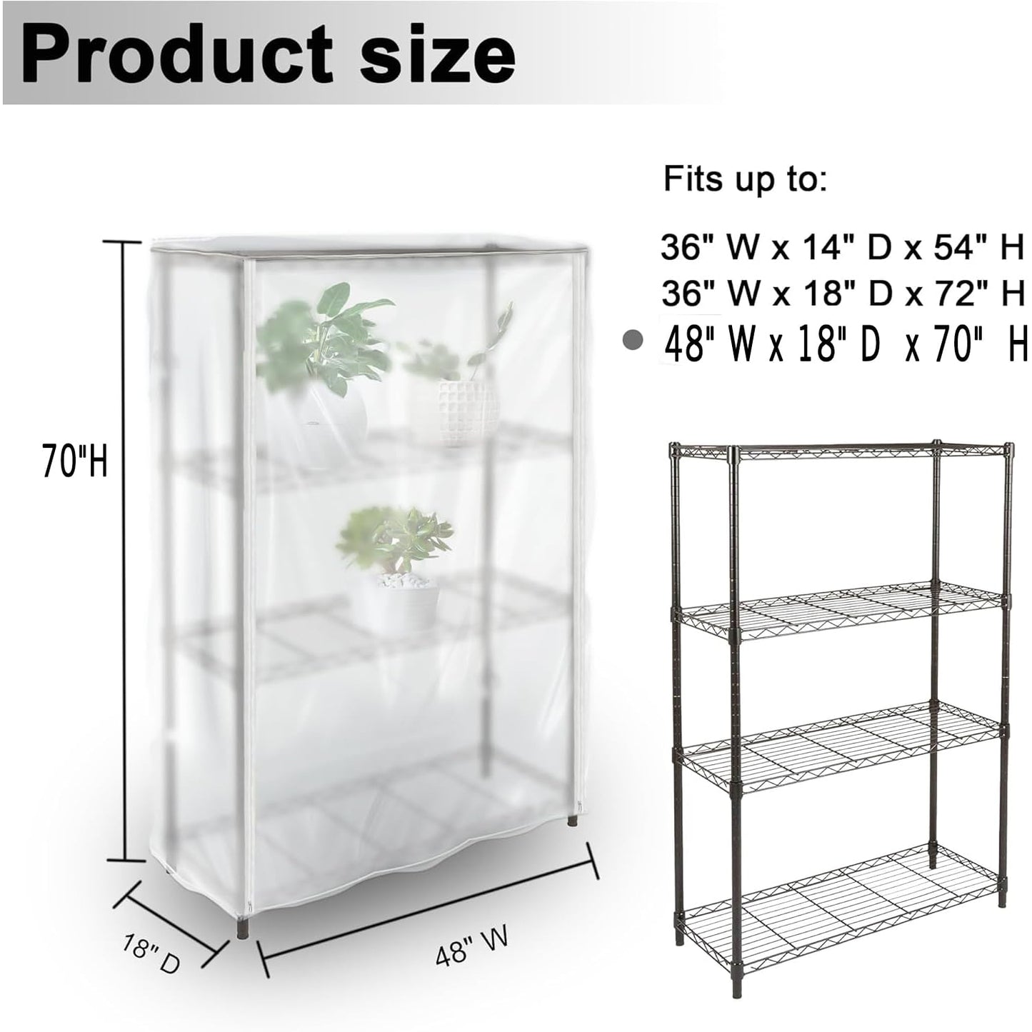 IndigoTempest9 Frosted Wire Shelf Cover with Zipper, Waterproof Dustproof PVC Rack Cover for 48 x 18 x 72 Inch Wire Shelving, Semi-Transparent, Helps Hide Clutter, Cover Only