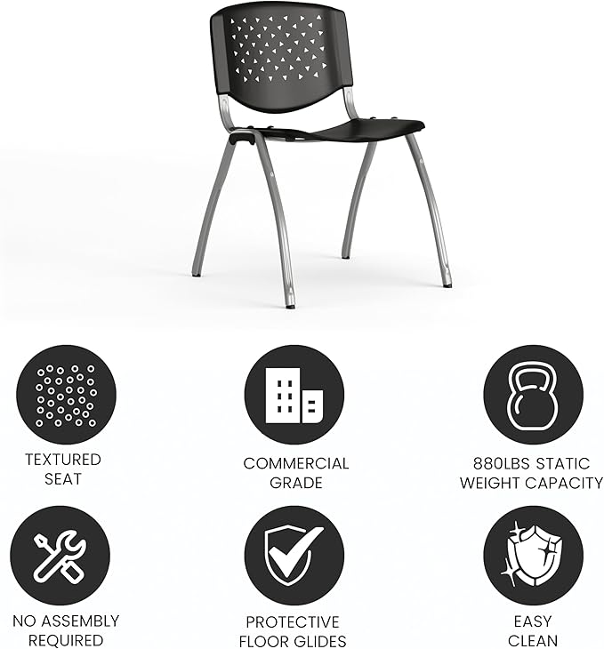 Flash Furniture HERCULES Series 880 lb. Capacity Black Plastic Stack Chair