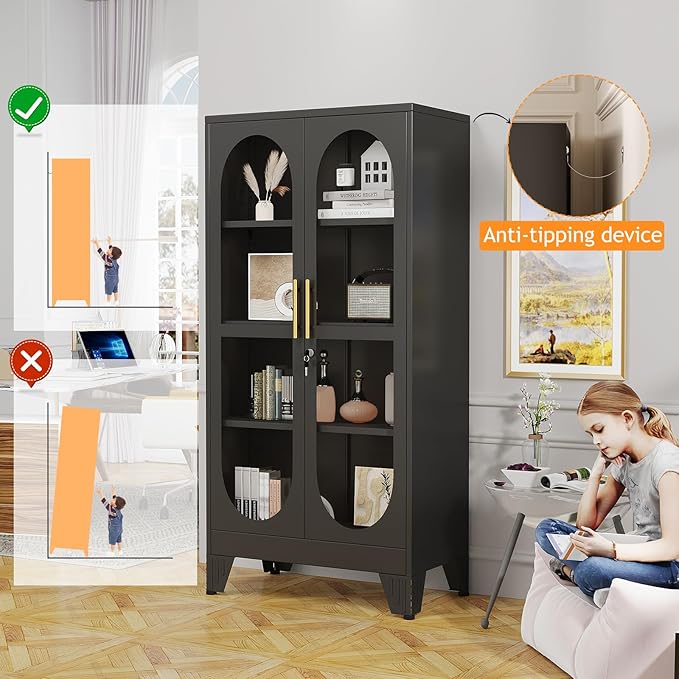 PAOFIN 61" H Locking Display Cabinet